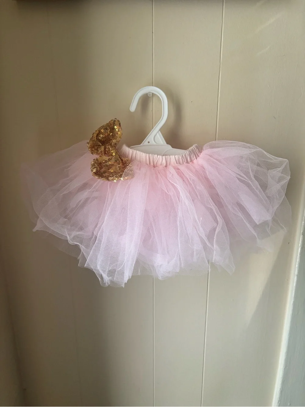 Pink Tulle Baby/Toddler Tutu with Gold Sequin Bow